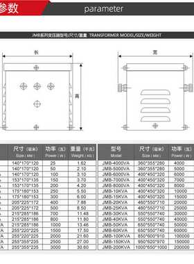 JMB低压照明行灯变压器工业380V变36V/24V铁箱220V变36V/24V800VA