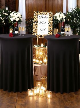 加厚白色涤纶桌布简约感宾馆全套套圆形弹力桌裙 E18