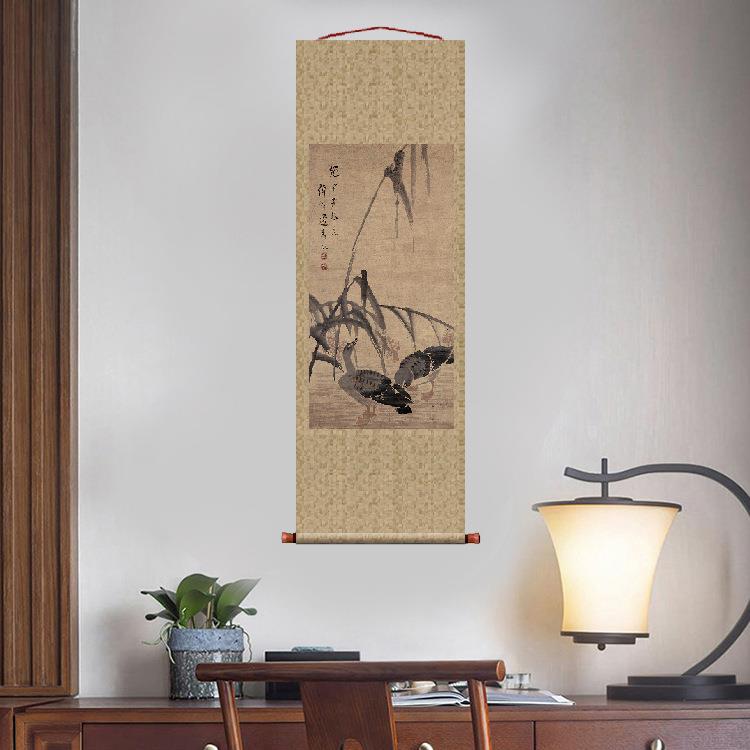 清边寿民芦雁图挂轴条幅卷轴花鸟画名画复制品玄关画名人字画