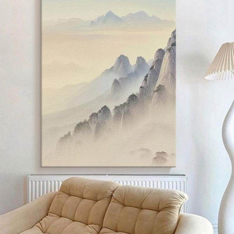 顺丰日出手绘油画玄关装饰画客厅风景肌理挂画山水画国风