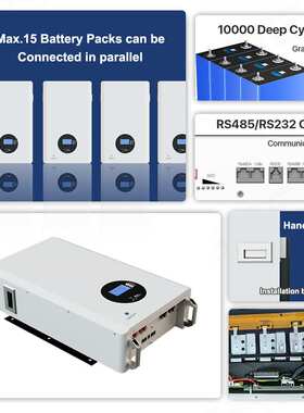 48V200Ah壁挂式家庭储能锂电池51.2V磷酸铁5KW/10KW家用