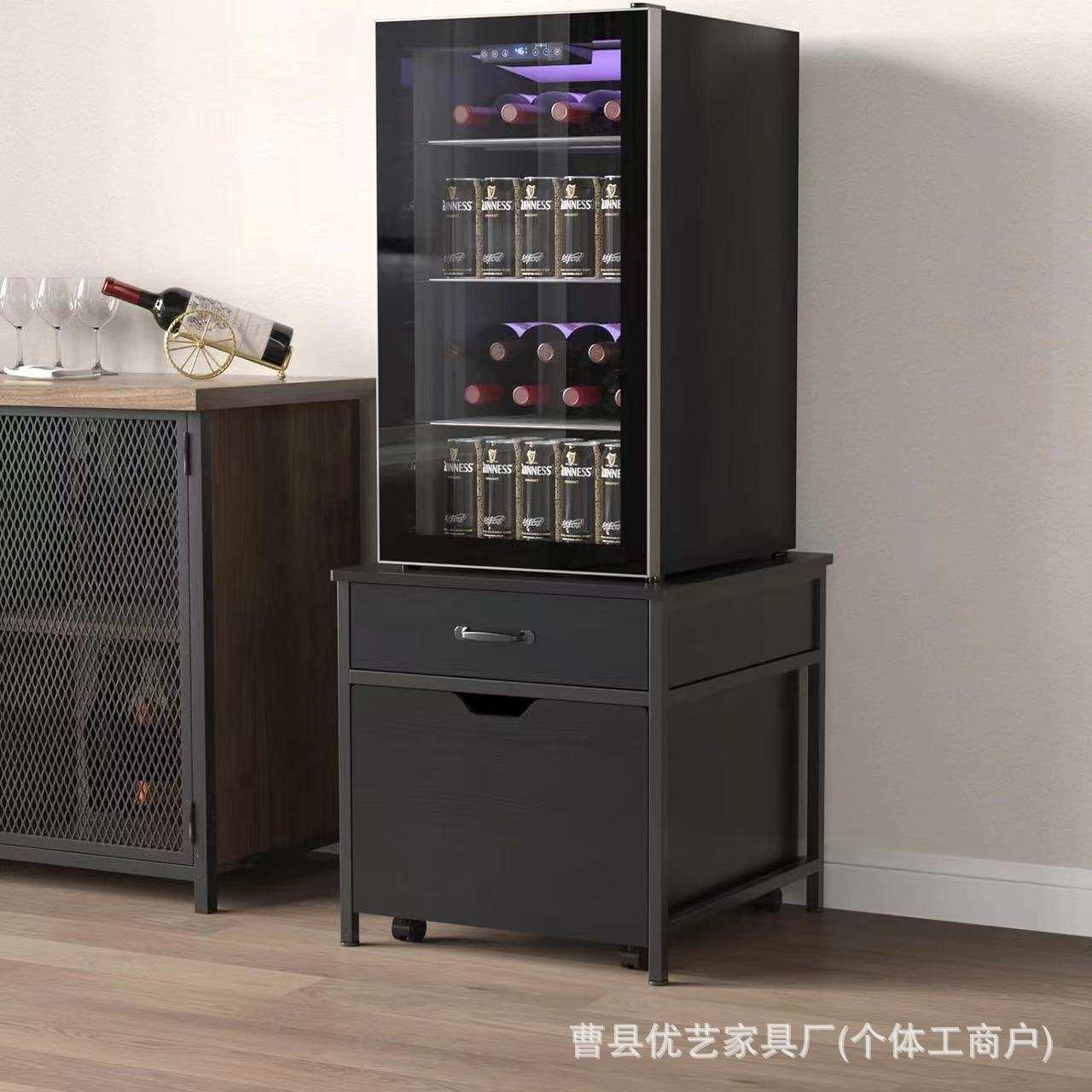 外贸客厅冰箱置物架可移动带抽屉饮料收纳柜铁艺办公室简易储物柜