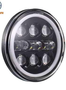 5.75寸哈雷led大灯 机车改装前大灯 45W新款双色全光圈前照灯