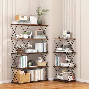 展示架客厅美观家用实心实木复古置物架落地多层收纳架钢立柱