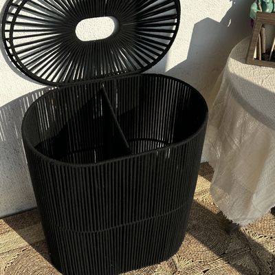 出口英国棉线椭圆双筒收纳筐手工编织脏衣篮环保收纳筒杂物收纳