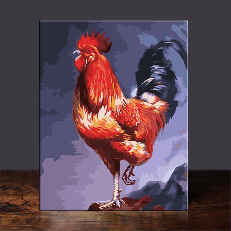 DIY/数字油彩画动物公鸡手绘填色油画客厅书房餐厅装饰画挂画包邮