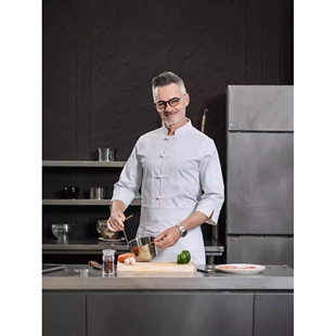 高级中式插口袋舒适秋冬厨师服酒店餐饮工作服中餐厅烘焙七分袖