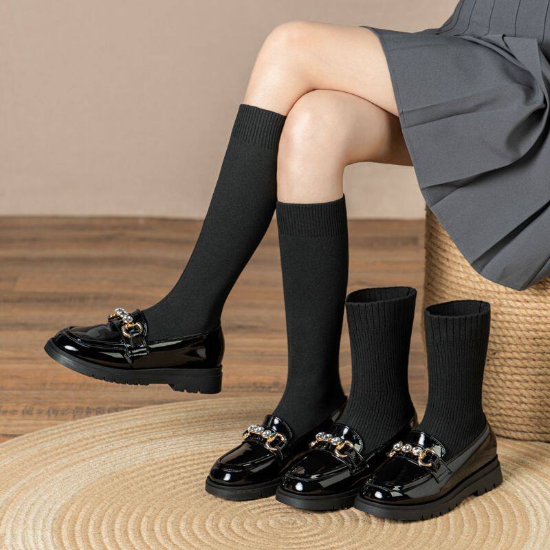 秋冬新款女童中筒靴小女孩学生走秀表演橡胶厚底软底中大童时装靴