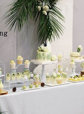 白色铁艺甜品台摆件蛋糕托盘婚礼点心展示架冷餐茶歇摆台 LD