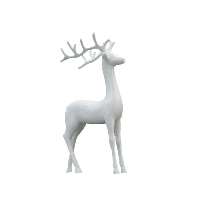 玻璃钢抽象块面麋鹿营销中t心摆件户外草坪装饰白色几何梅花鹿雕