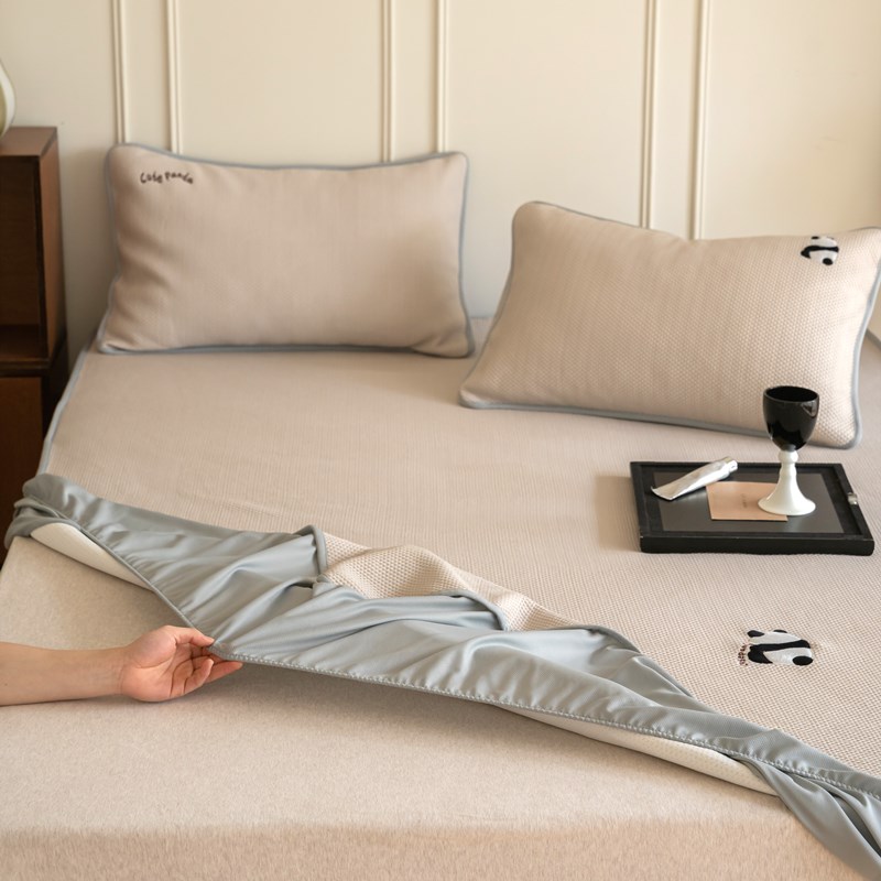 夏季凉感安抚豆豆席三件套可爱卡通毛巾绣凉N席空调席可折叠软席