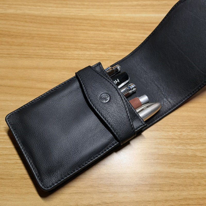 搭界 真皮笔套五支装笔袋德国文具品F牌收纳包头层牛皮钢笔保护套