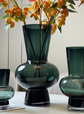 HJM-轻奢北欧墨绿色玻璃花端家居客厅样板房插花水培装饰摆件