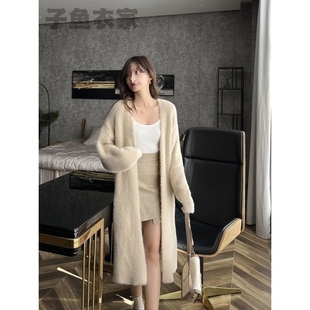 子鱼衣家长款毛衣开衫外套仿水貂绒外套毛衣女宽松外穿慵懒风垂坠