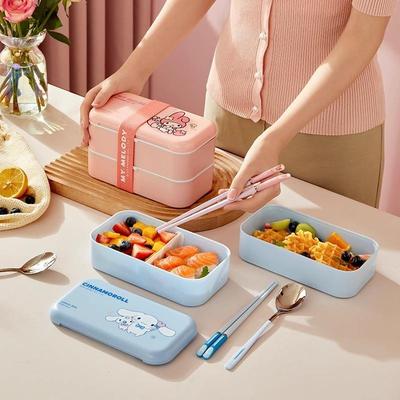 三丽鸥双层饭盒大容量可微波炉加热学生上班族带饭专用分格便当M