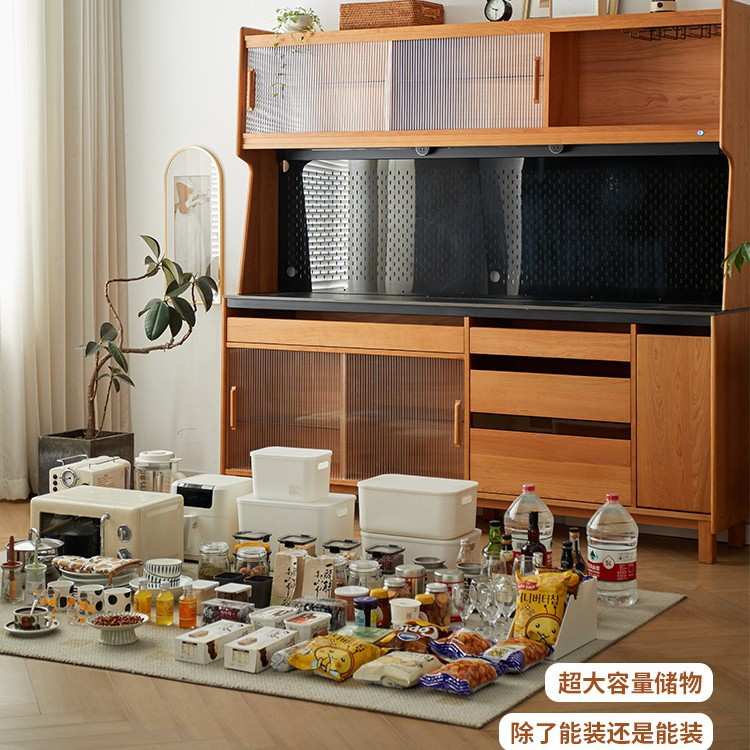 哥本哈根餐边柜日式实木岩板樱桃木高酒柜餐厅一体靠墙储物置物柜