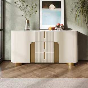 现代轻奢家用岩板金色长方形茶几电视柜餐边柜组合茶几高款电视柜