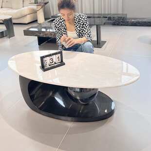 岩板桌面轻奢茶几现代简约家用小户型意式客厅设计师椭圆茶几