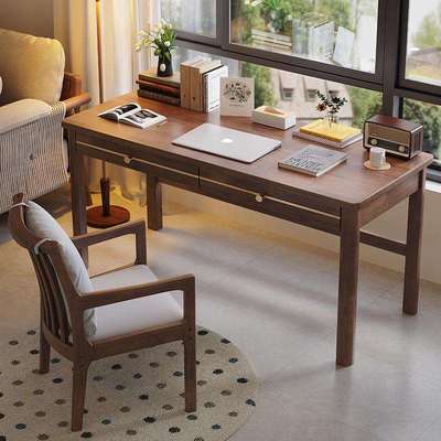 实木书桌带抽屉学生写字桌卧室简约台式办公桌书房加高80cm电脑桌