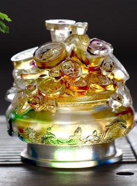 古法琉璃聚宝盆家财万贯风水招财摆件居家办公前台装饰开业送礼