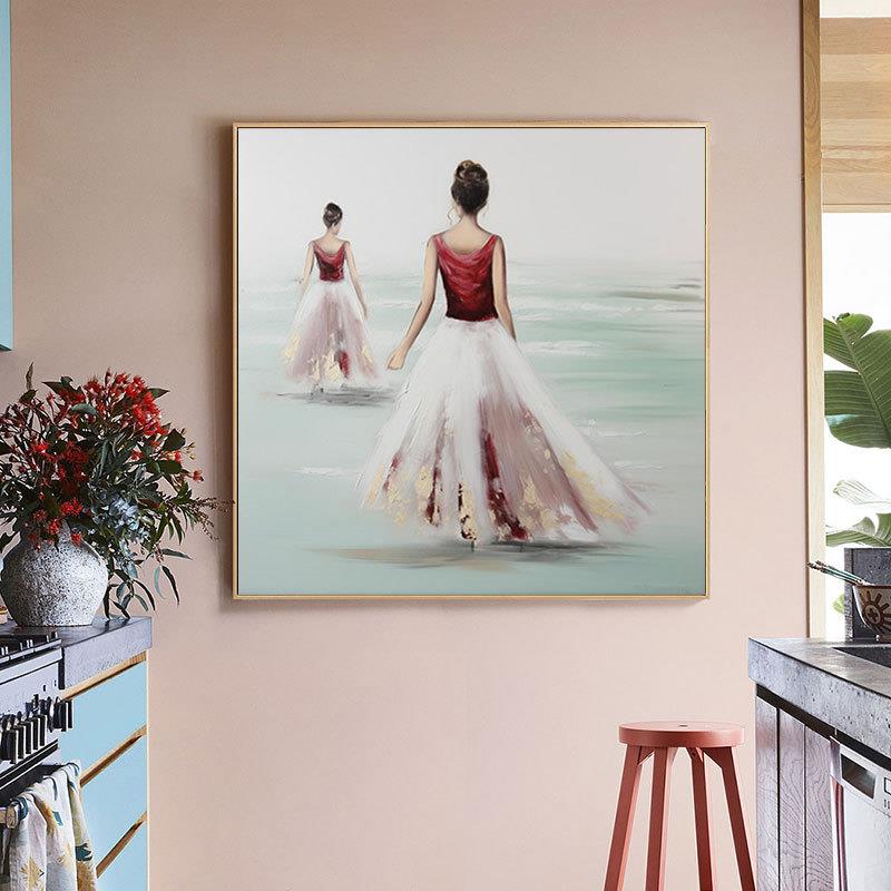 纯手绘人物背影油画沙发背景客厅卧室画玄关餐厅装饰画立体肌理