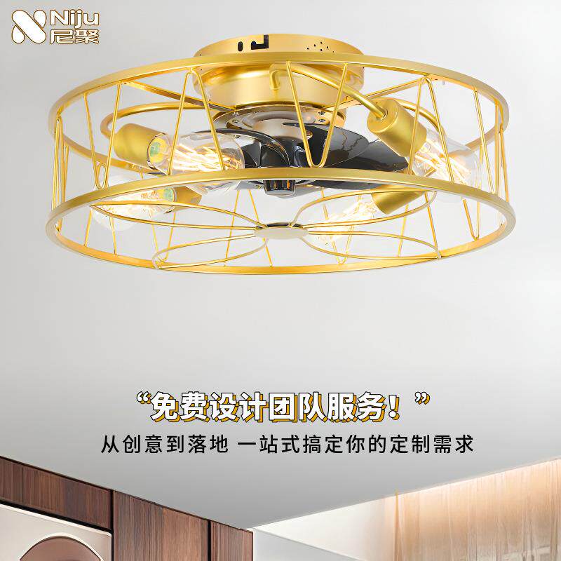 欧式铁艺风扇灯高级感卧室隐形可定时北欧大厅吊扇简约创意吸顶灯