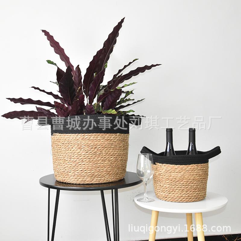 藤艺草绳大号落地花盆 手工编织篮绿植装饰外壳 别墅庭院盆景花器