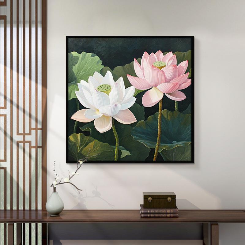 和气生财现代简约卫生间装饰画厕所荷花净秽挂画卧室并蒂莲壁画