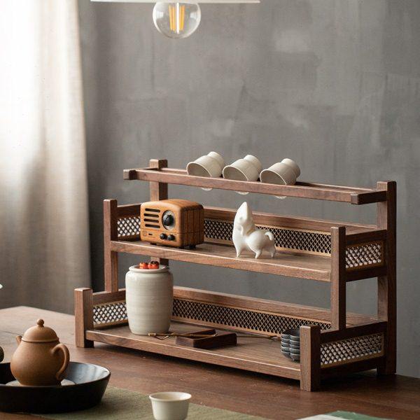 黑胡桃木新中式茶杯架子茶具收纳架实木桌面茶桌置物架小型多宝阁,住宅家具,多宝格/博古架,淘宝优惠券,粉丝福利购,淘宝优惠卷