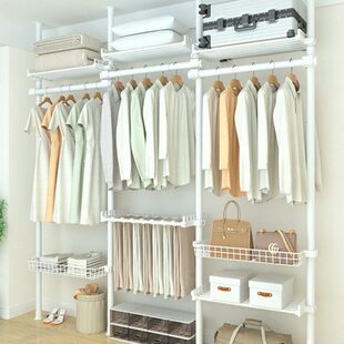 伸缩杆室内家用置物架挂衣架落地衣柜顶地卧室晾衣架立置子衣架天