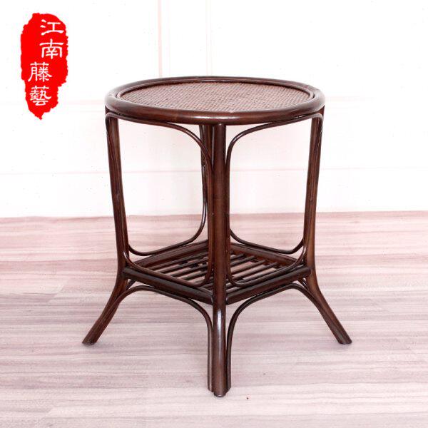 手工木质藤条编织家用简约小圆桌藤桌客厅边几阳台休闲小茶几桌子
