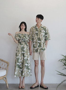 情侣装夏装新款套装海边度假沙滩连衣长裙小众设计感衬衫一衣一裙