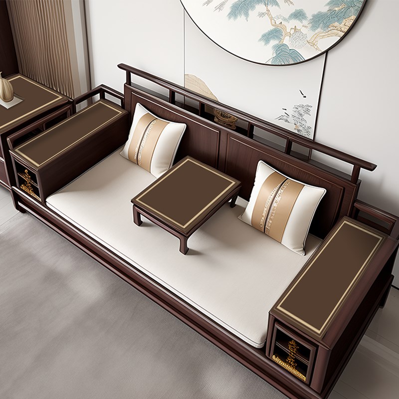 新中式实木沙发侧边扶手垫两边一对桌垫罗汉床桌小V茶几垫保护垫