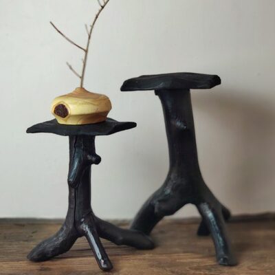 高级底座侘寂风制茶几边几民宿小博古架装饰碳化木落地摆件感实木