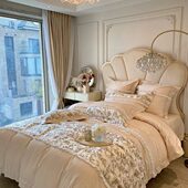 双人公主风雪纺1.8m床被套用品长绒棉四件套100全棉上花边法式 支