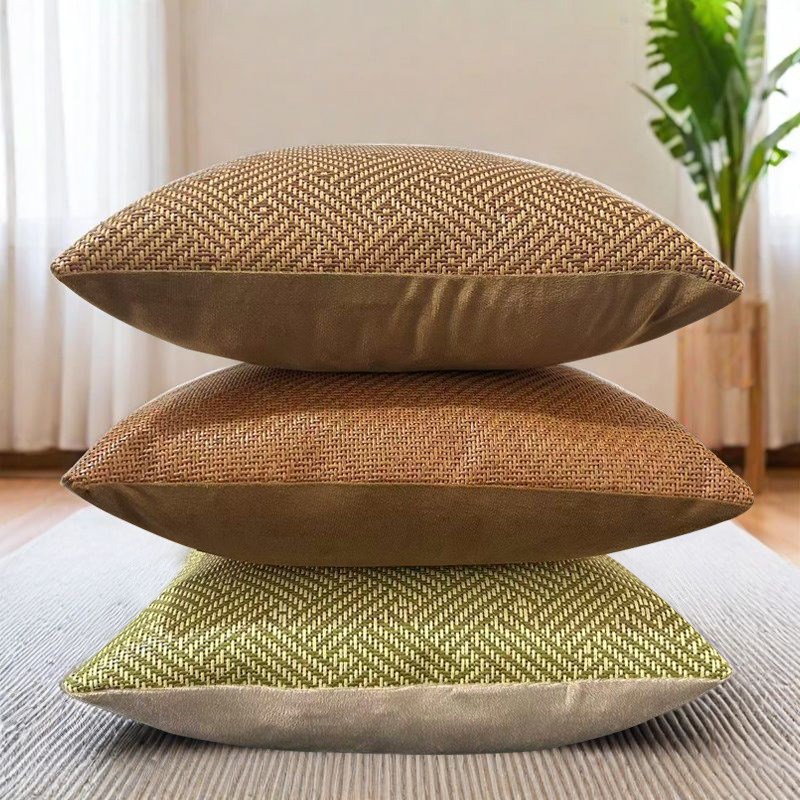 夏季藤席沙发靠垫抱枕套凉席靠枕含芯汽车客厅R长形腰枕床头靠背