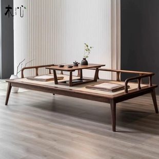 木心禅意黑胡桃木全实木罗汉床新中式床榻客厅家具现代罗汉床书房