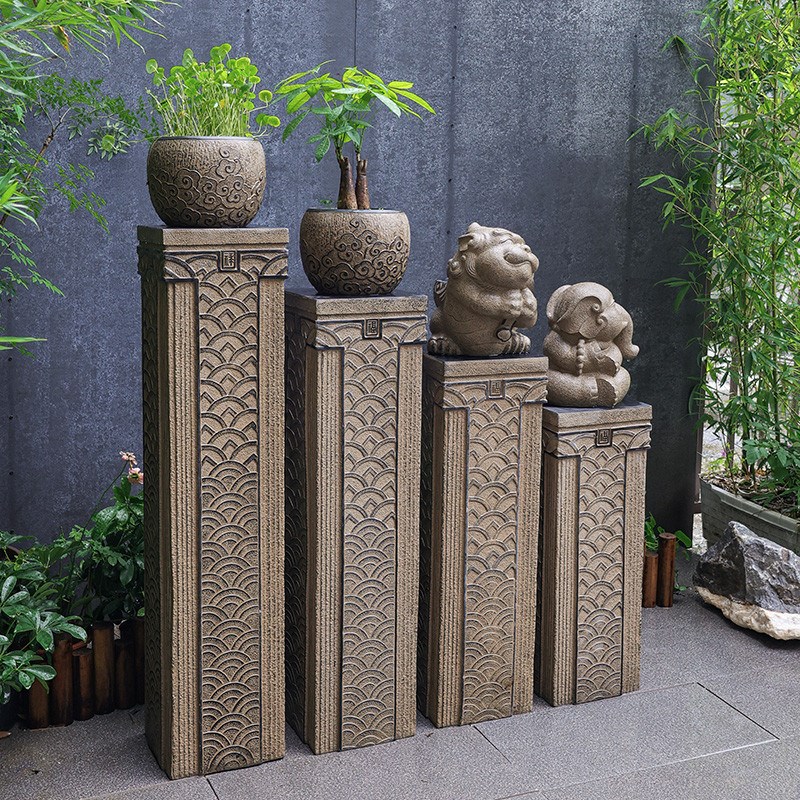 展示仿石柱底座中式柱复古盆景底架户外庭院花架装U饰客厅落地摆