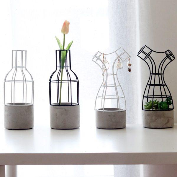 屋里北欧水泥花器玻璃花瓶透明北欧客厅摆件插花水培玻璃多肉花盆,家居饰品,花瓶,淘宝优惠券,粉丝福利购,淘宝优惠卷