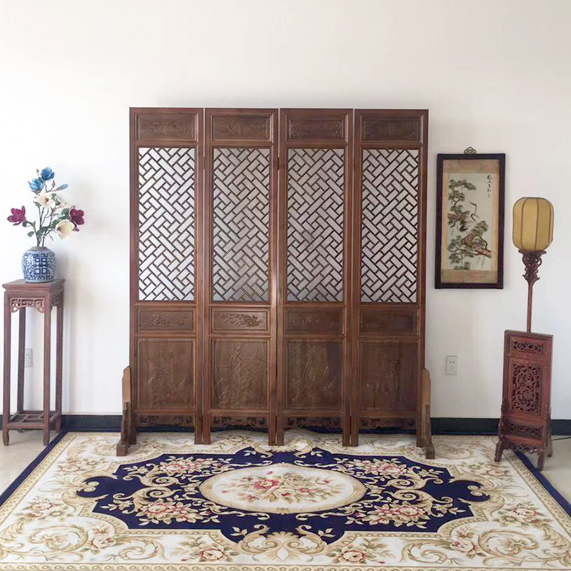复古屏风实木 格子中式隔断雕花 折屏简约M客厅香樟木镂空玄关移