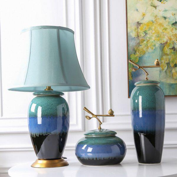 现代简约创意新中式大摆设客厅装饰品卧室电视柜陶瓷台灯花瓶摆件