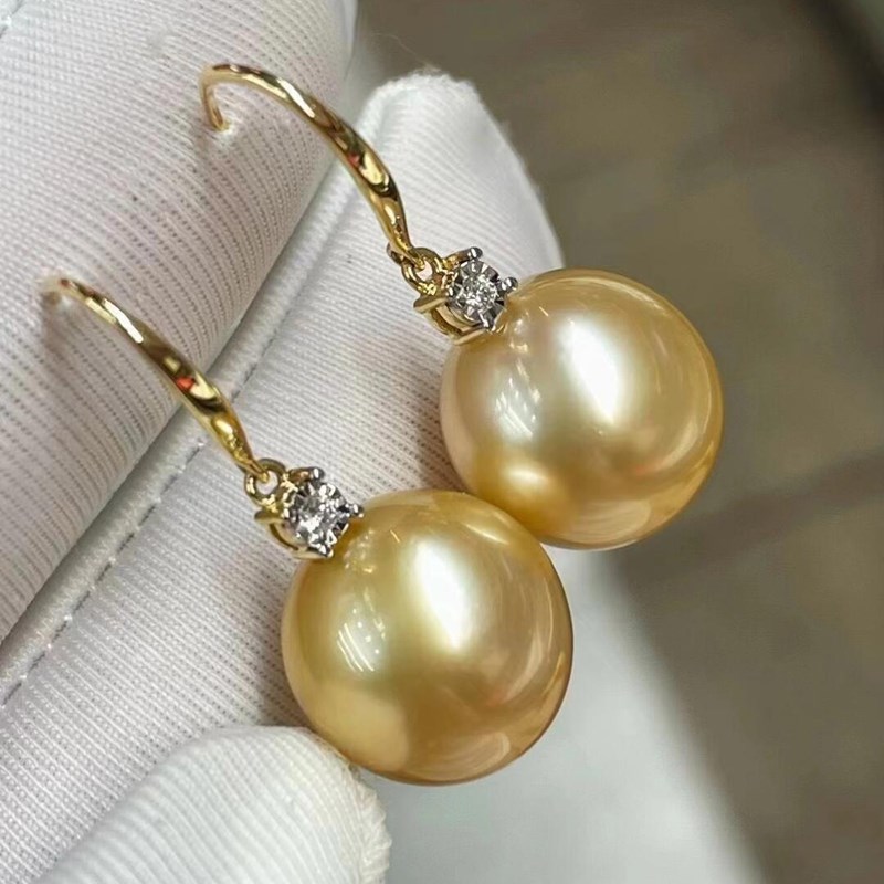 s925银南洋金珠耳坠女士珍珠耳饰经典王妃耳坠R戴妃高级感珍珠耳