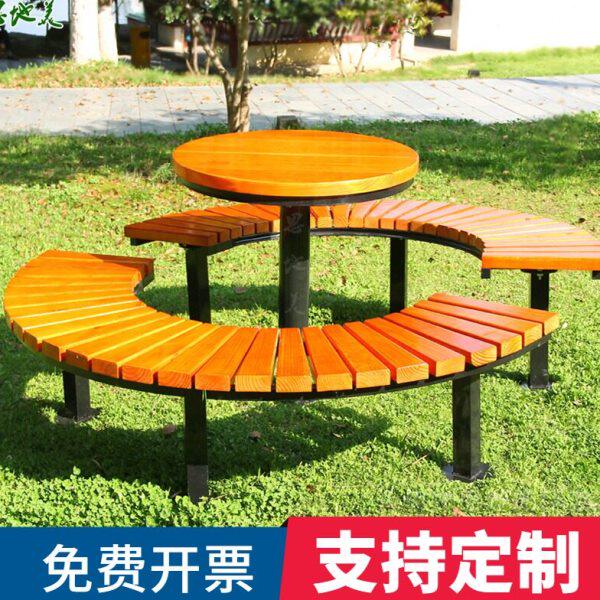 天六露塑木桌椅休闲边户外桌椅防腐木形桌组合公园椅弧形凳子室外
