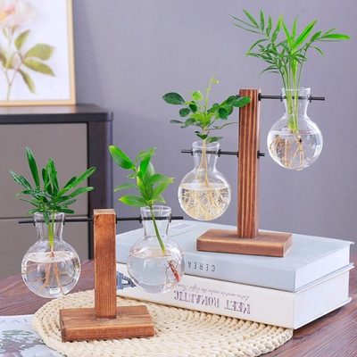 桌面水培木架玻璃花瓶水养植物容器简约创意插花瓶宿舍装饰品摆件