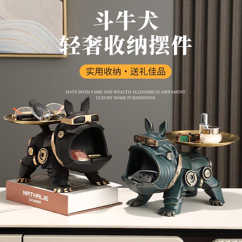 新款法斗犬大嘴狗摆件入户进门玄关钥匙收纳盒餐边柜客厅装饰品