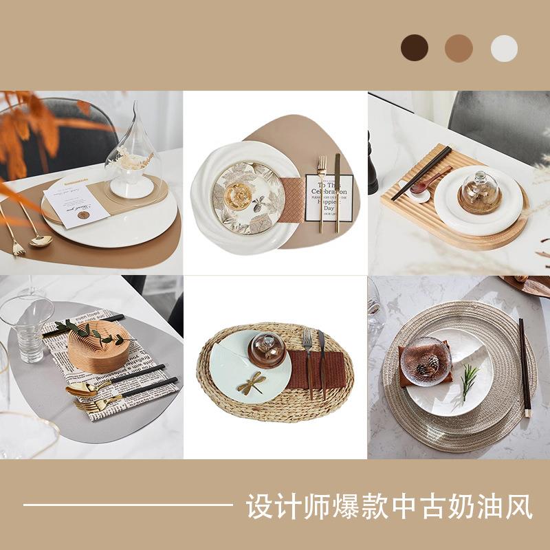 中古奶油风样板房间西式餐具套装灰展厅装饰餐桌餐盘摆台摆件