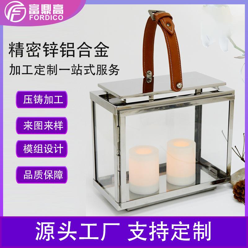 现代家居复古不锈钢烛台 别墅户外摆件透明玻璃风灯铁工艺烛台