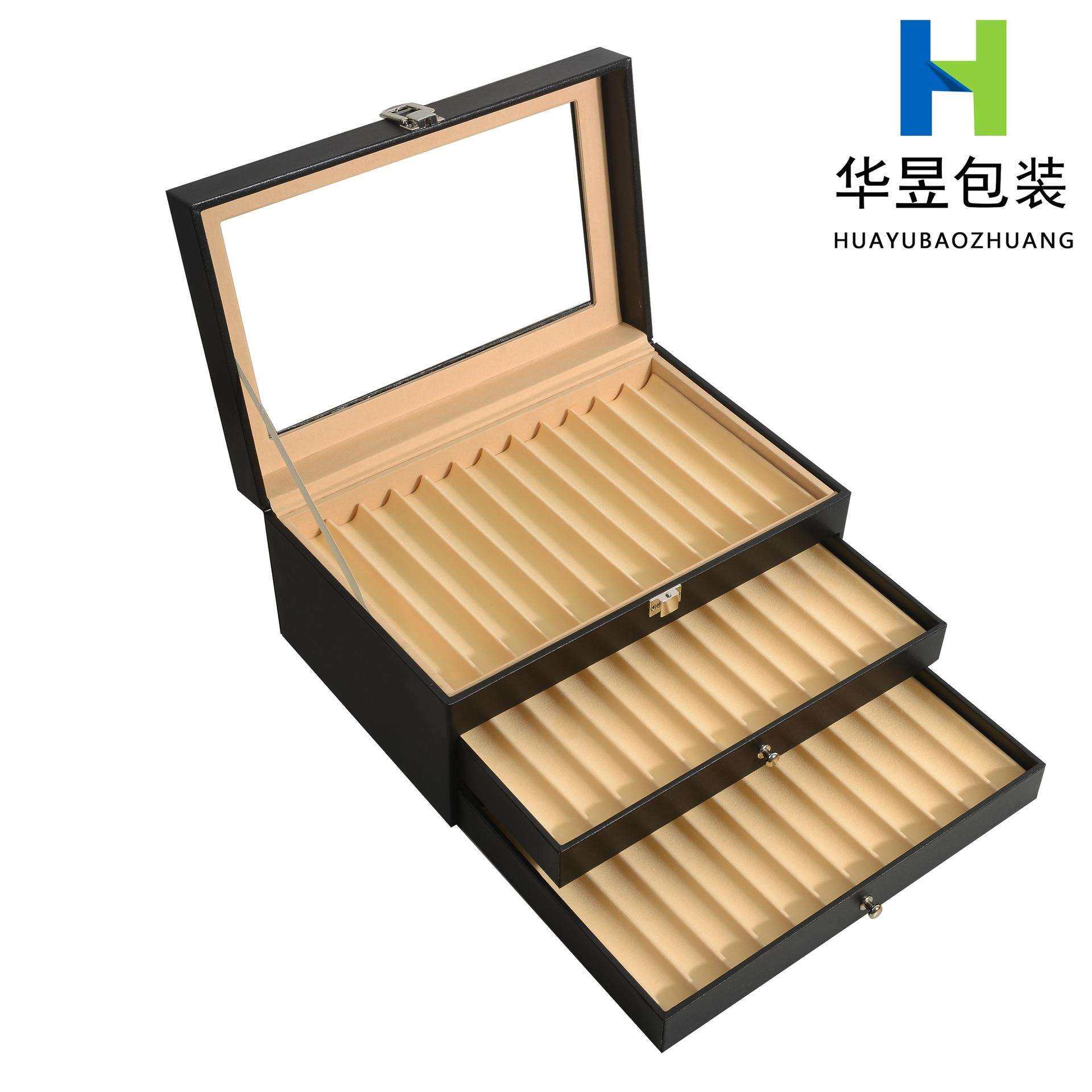 跨境钢笔收纳盒现货大容量PU皮笔盒多功能名笔收藏陈列展示盒