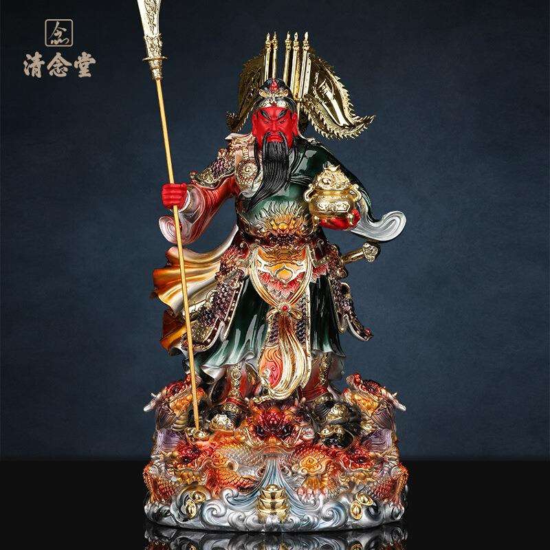 树脂九龙关公神像供奉像绿袍武财神关二爷摆件店铺招财关羽雕像