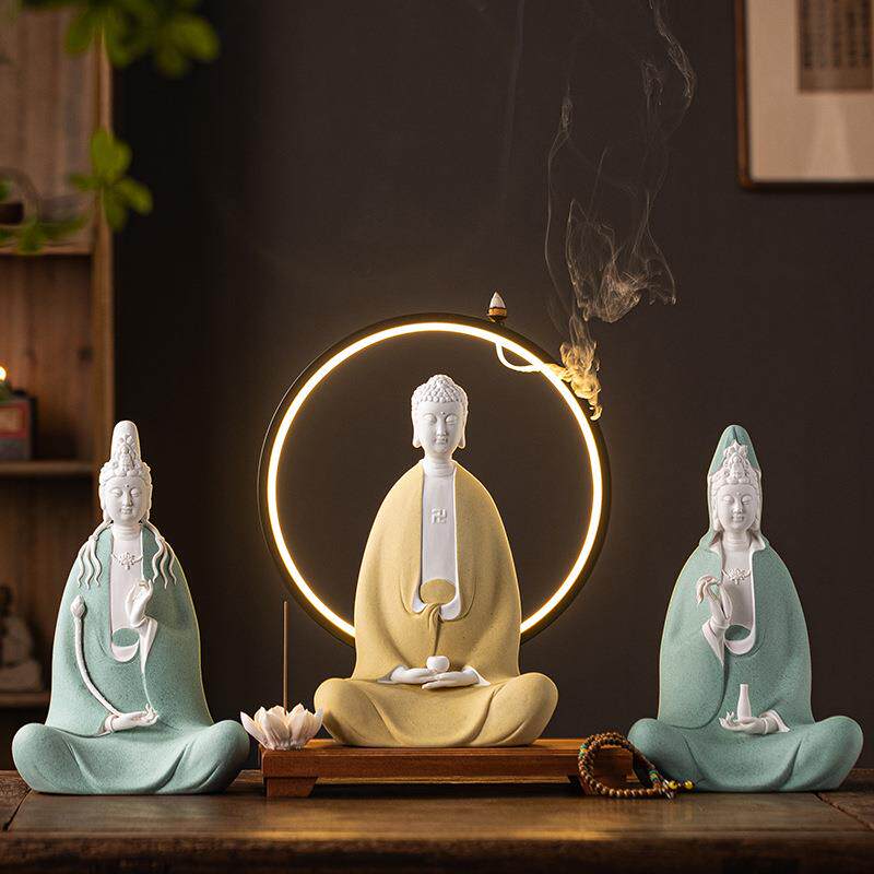 陶瓷西方三圣摆件大势至菩萨净瓶观世音菩萨大日如来阿弥陀佛神像